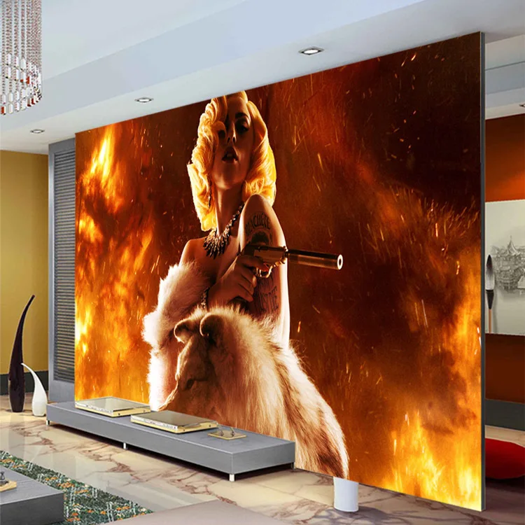 

Fashion Photo Wallpaper Gun & Wolf Wall Mural Custom Celebrity Wallpaper Bedroom Children's room Art Room Decor Shop Lady gaga
