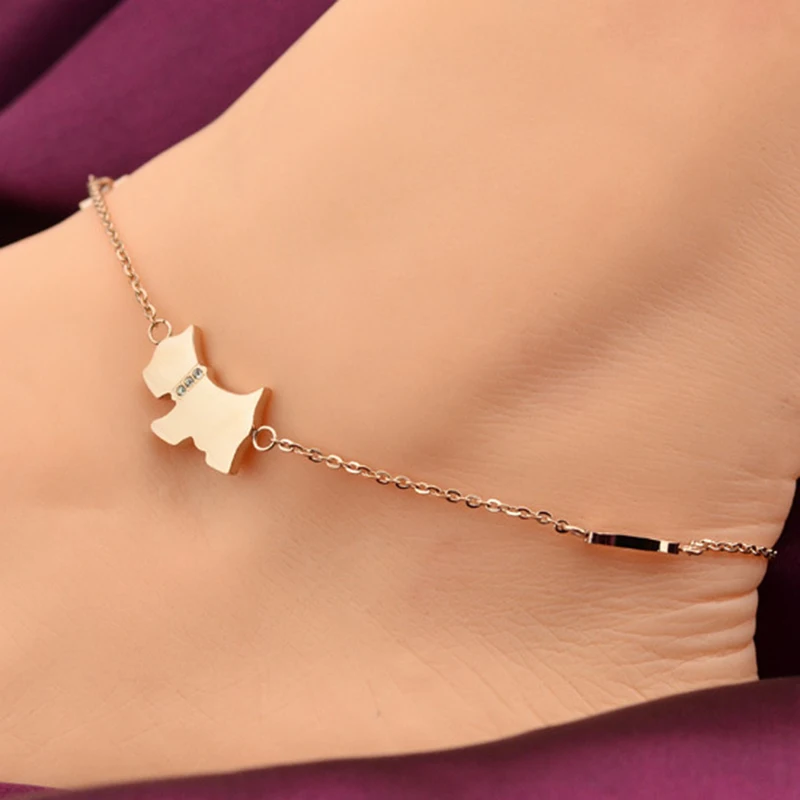 

VOGUESS Cute Dog Anklet Bracelet Chain in Rose Gold Color Titanium Steel Barefoot Anklet Fashion Foot Jewelry for Women Girls