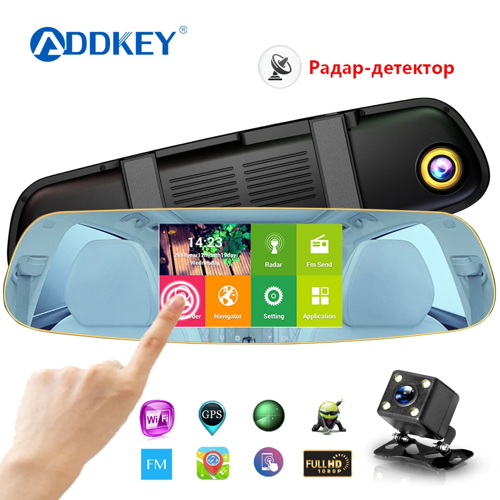 Автомобильный видеорегистратор ADDKEY 3 в 1 радар детектор для России зеркало