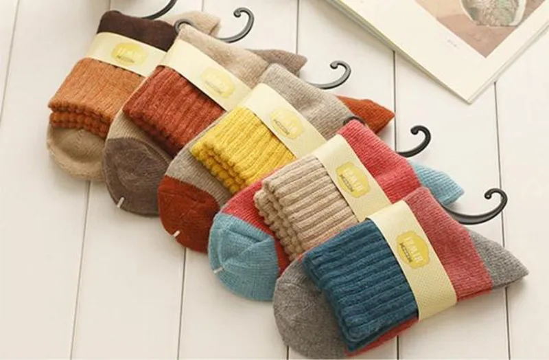 Retro Thickening Women Socks Autumn Winter Rabbit Wool Patchwork Socks Female New Japanese 5 Colors Tube Sock Students Hosiery 11