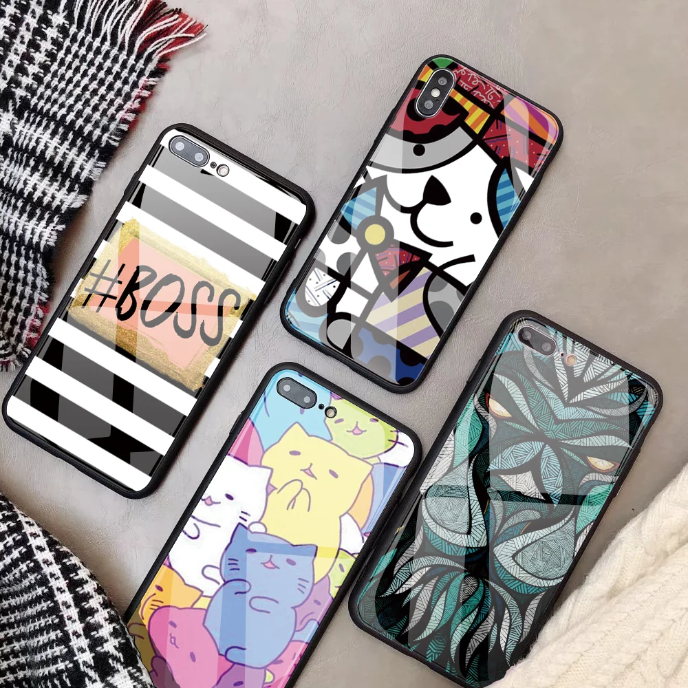 

Custom glass Phone case For iphone 8 X 10 7 Plus 6s 6 capa DIY cartoon Tempered Glass Phone Case For iPhone XS MAX XR 5 5S cute