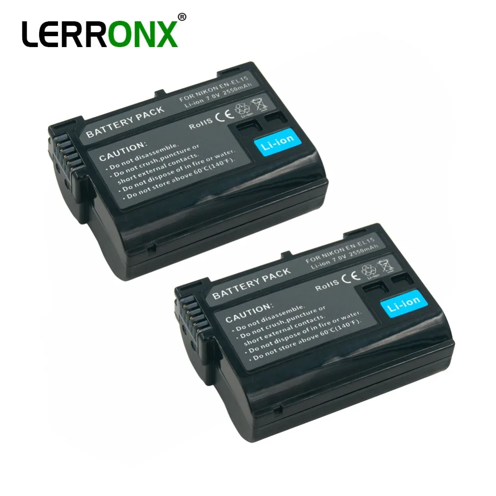 

2PCS Rechargeable Digital battery EN-EL15 EN EL15 2550mAh Li-ion camera battery for Nikon D7500 D7000 D500 D600 D800 D8100