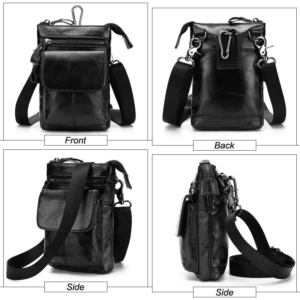 MISFITS Genuine Leather Men Messenger Bag Hot Sale Male Small Casual Crossbody Shoulder Bags Travel New Waist Packs Man Handbags - Цвет: Черный