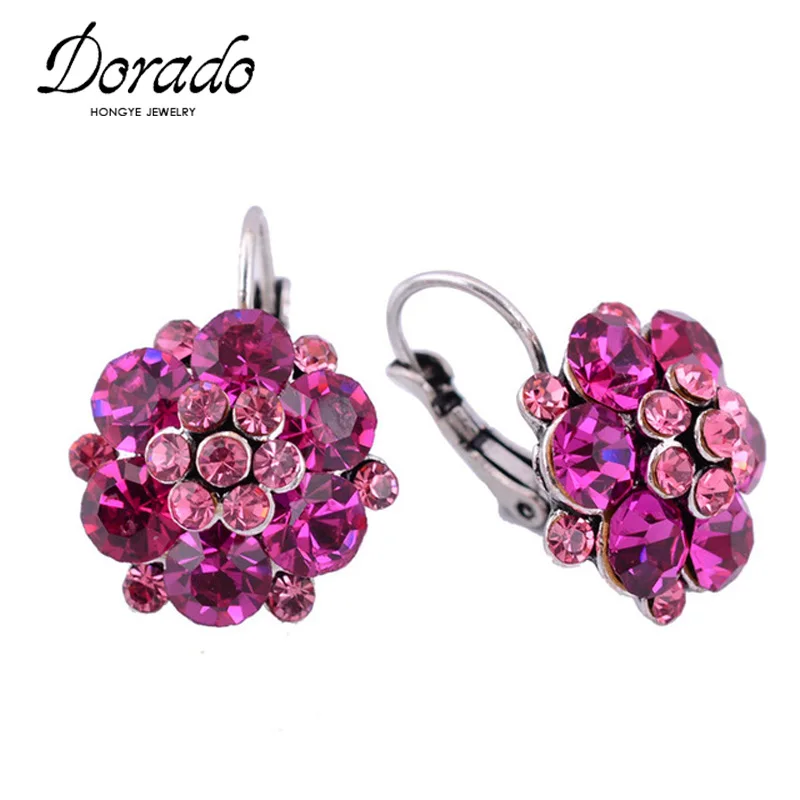 

Rhinestone Crystal Flower Stud Earrings For Women Silver Color Alloy Female Earring Fashion Wedding Party Ear Jewelry Brincos