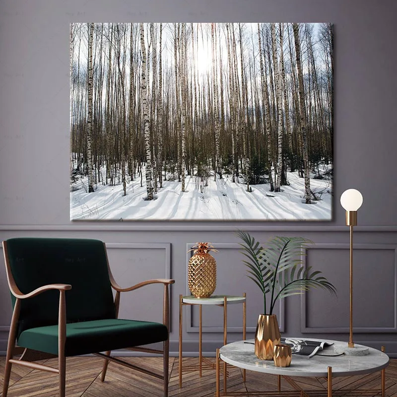 

snow landscape painting print wall art for home room HD printed sunrise forest canvas paintings decorative pictures No Frame