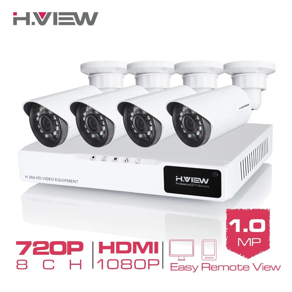 H. View 4CH система видеонаблюдения 720 P 8CH CCTV DVR система видеонаблюдения 4 шт. 720 P 1.0MP система наблюдения с инфракрасными датчиками камера 1200 ТВЛ