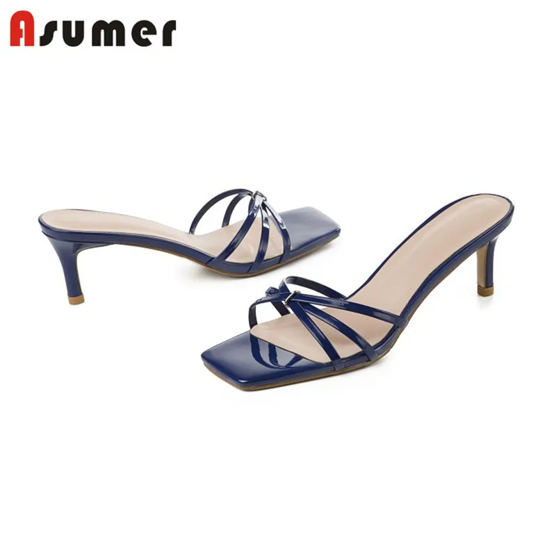 

ASUMER 2019 fashion summer shoes woman square toe elegant prom shoes patent leather slippers big size 33-41 woman pups lady shoe