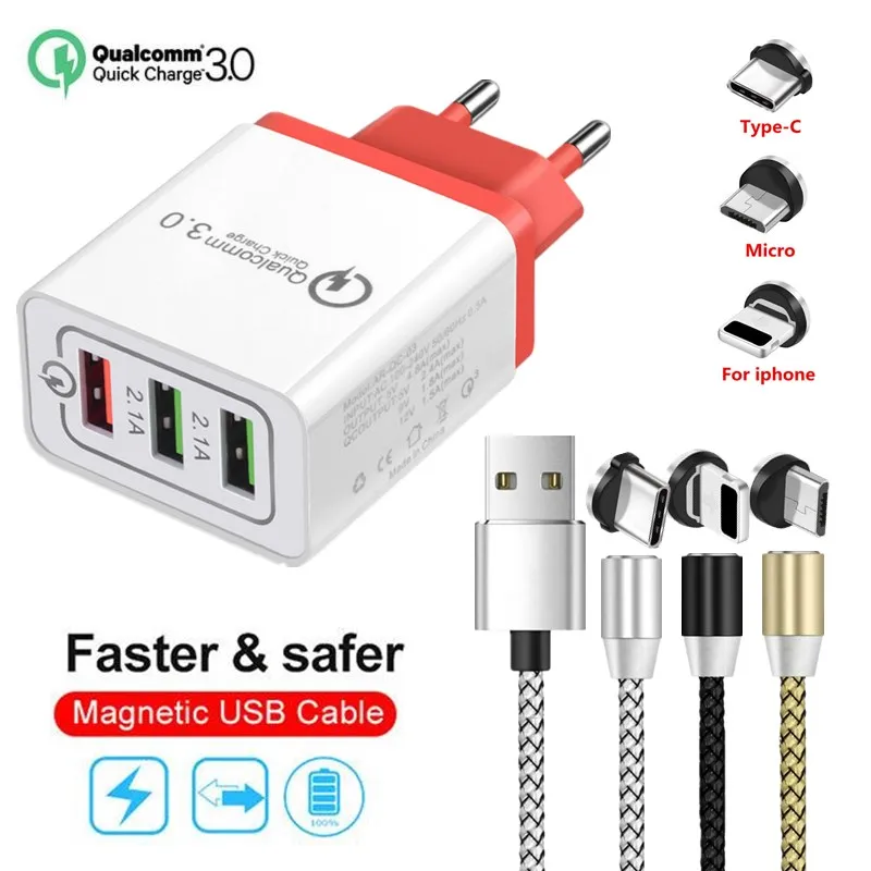 Магнитный usb-кабель mi cro type-C для iphone Xiaomi 8 A2 Lite 9 A1 x 2s 6X se Red Note 7 6 Pro QC 3 0 зарядного