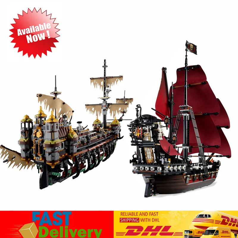 

LEPIN 16042 Pirate of The CaribbeanThe Slient Mary Set+16009 Queen Anne's Reveage Ship Blocks Compatible LegoINGlys 71042 4195