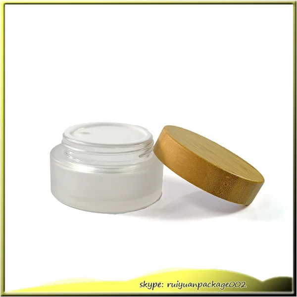 

10 pcs 30g glass empty bottle glass jar with bamboo cap glass cream bottle cosmeitc makeup jars Pot Eyeshadow bamboo bottle