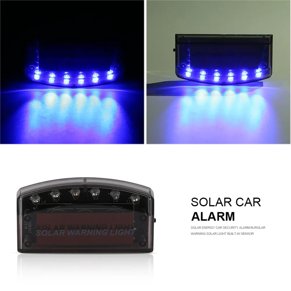 Newest Solar Energy Car Security Alarm Flash Blue Light 6LED Burglar