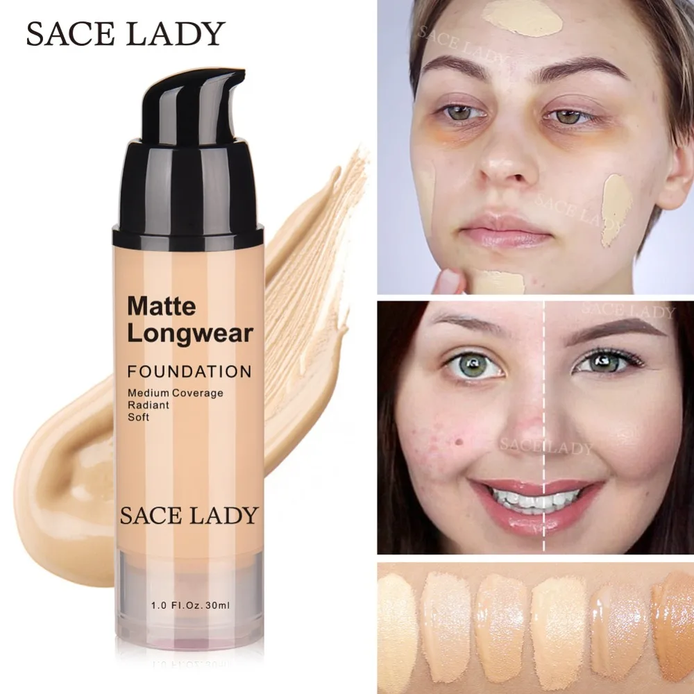 SACE LADY 30ml Face Foundation Makeup Professional Base Make Up For Dark Skin Matte Cream Oil Control Liquid Natural Cosmetic 