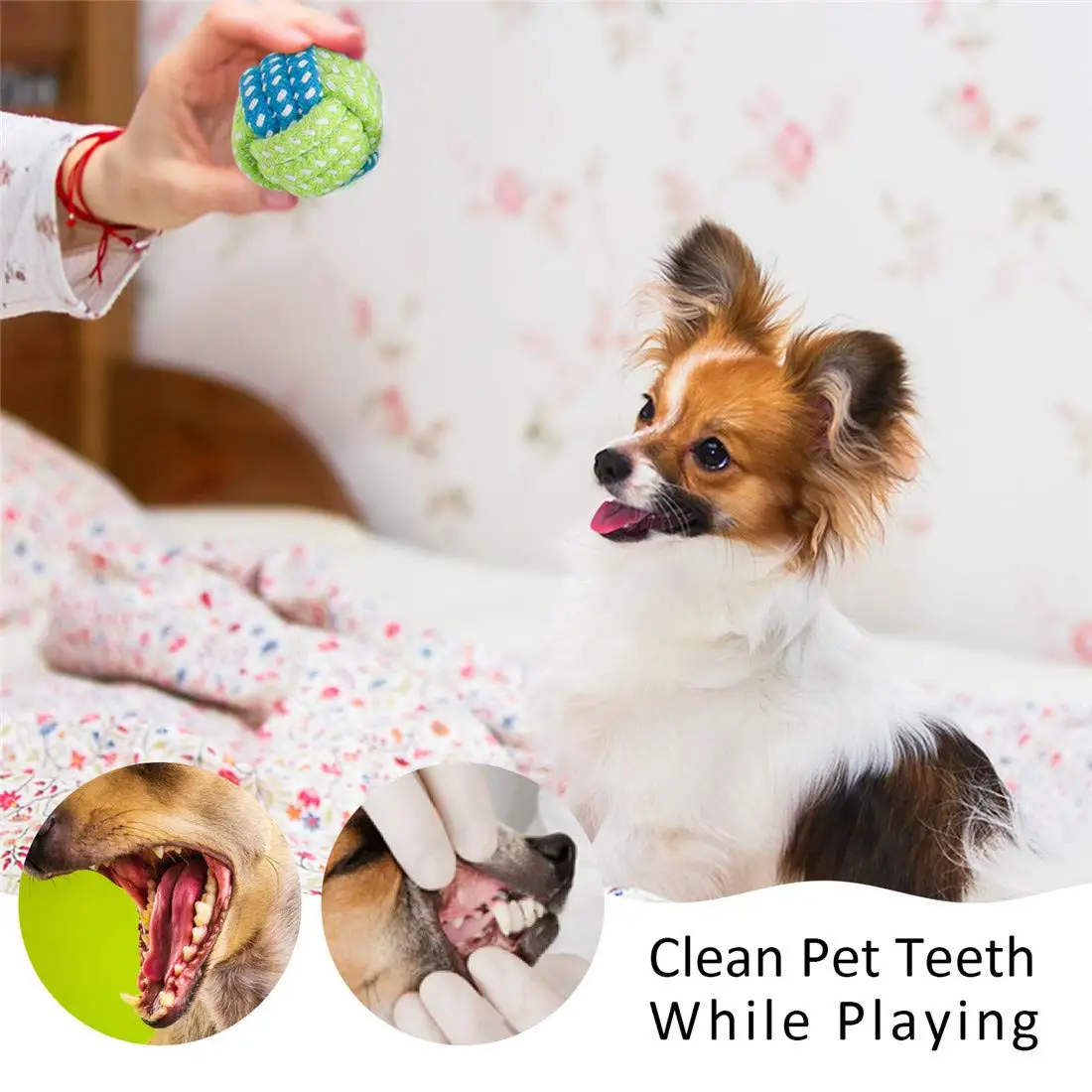 ABFP Small Dog Puppy Rope Chew Toys Teething Clean,Natural Cotton Rope Ball Interactive Tug Of War Toys For Aggressive Chewers
