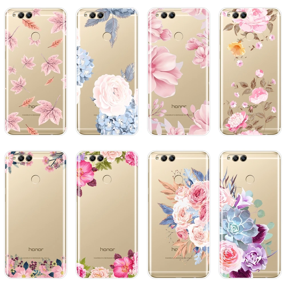 

Soft Phone Case Silicone For Huawei Honor 7 7S 7X 7A 7C Pro 8X MAX 10 9 8 Rose Flower Back Cover For Huawei Honor 7 8 9 10 Lite