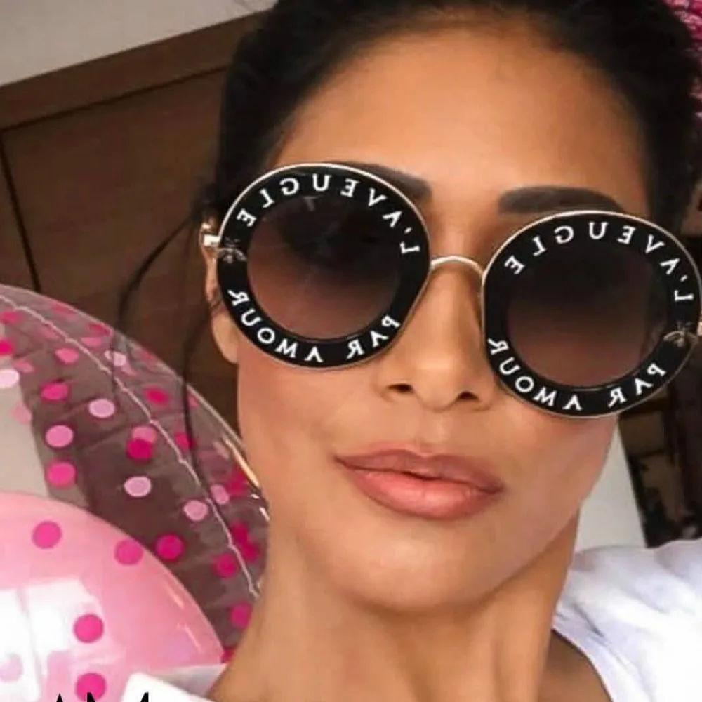 

Retro Round Sunglasses Women Brand Designer English Letters Bee Metal Frame round sun glasses for women 2018 new year gift