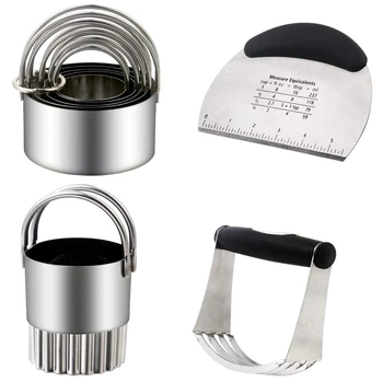 

Biscuit Cutter Stainless Steel Pastry Cutter Set Dough Blender Pastry Scraper With Pastry Brush,Heavy Duty & Durable Kitchen B