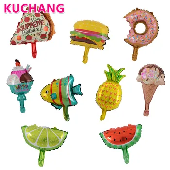 

50pcs/lot Mini Pineapple Watermelon Lemon Ice Cream Cone Pizza Donut Hamburger Bubble Fish Foil Balloons Birthday Party Decor