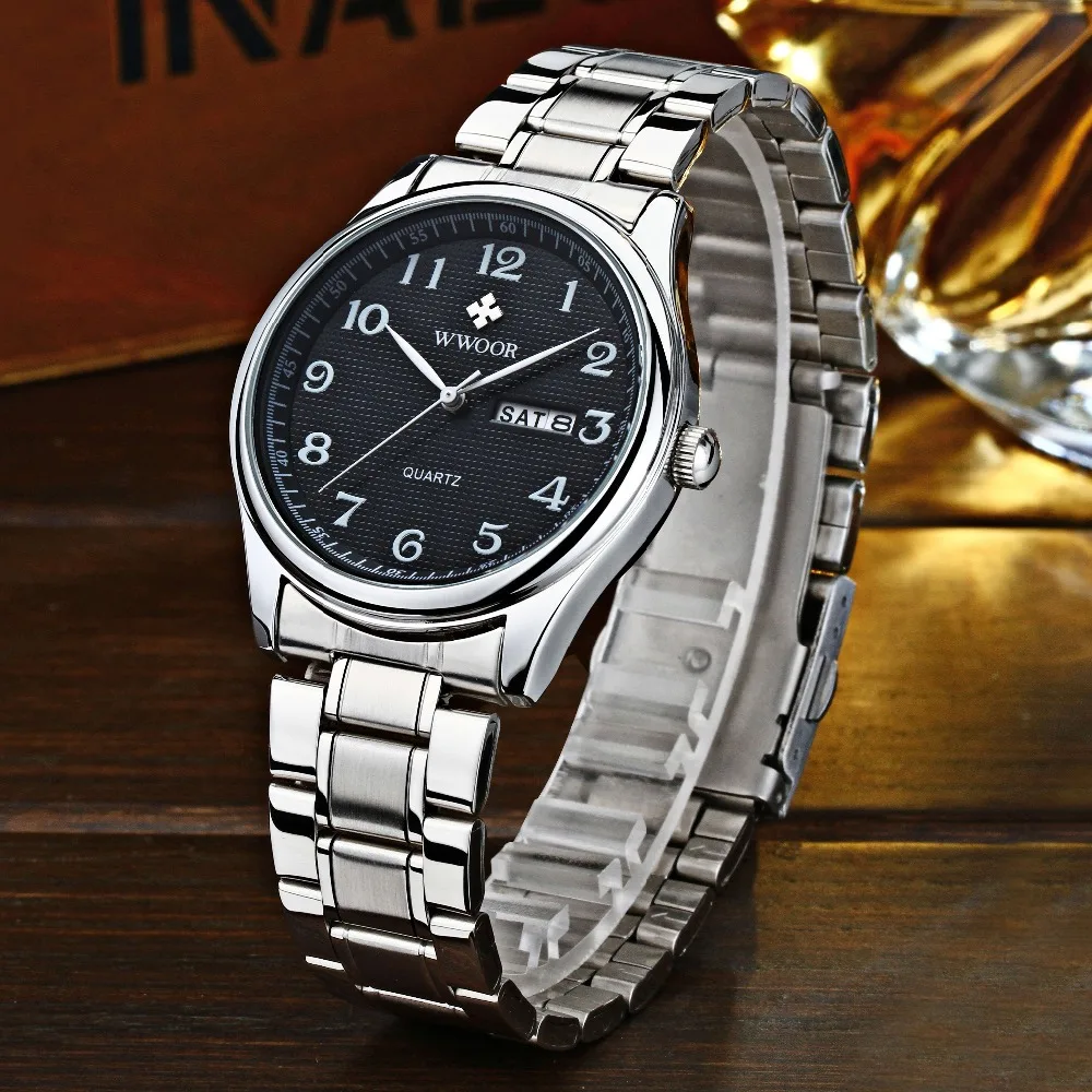 WWOOR бизнес пара серебряные часы из нержавеющей стали для мужчин и женщин кварцевые часы любовника Дата кварцевые наручные часы Montre Femme Homme