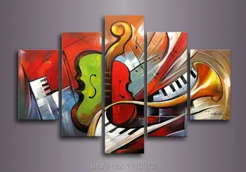 

Hot Red Piano Horn Violin Music Oil Painting High Quality 5 Pcs Set On Canvas Home Decoration Modern Picture For Living Room