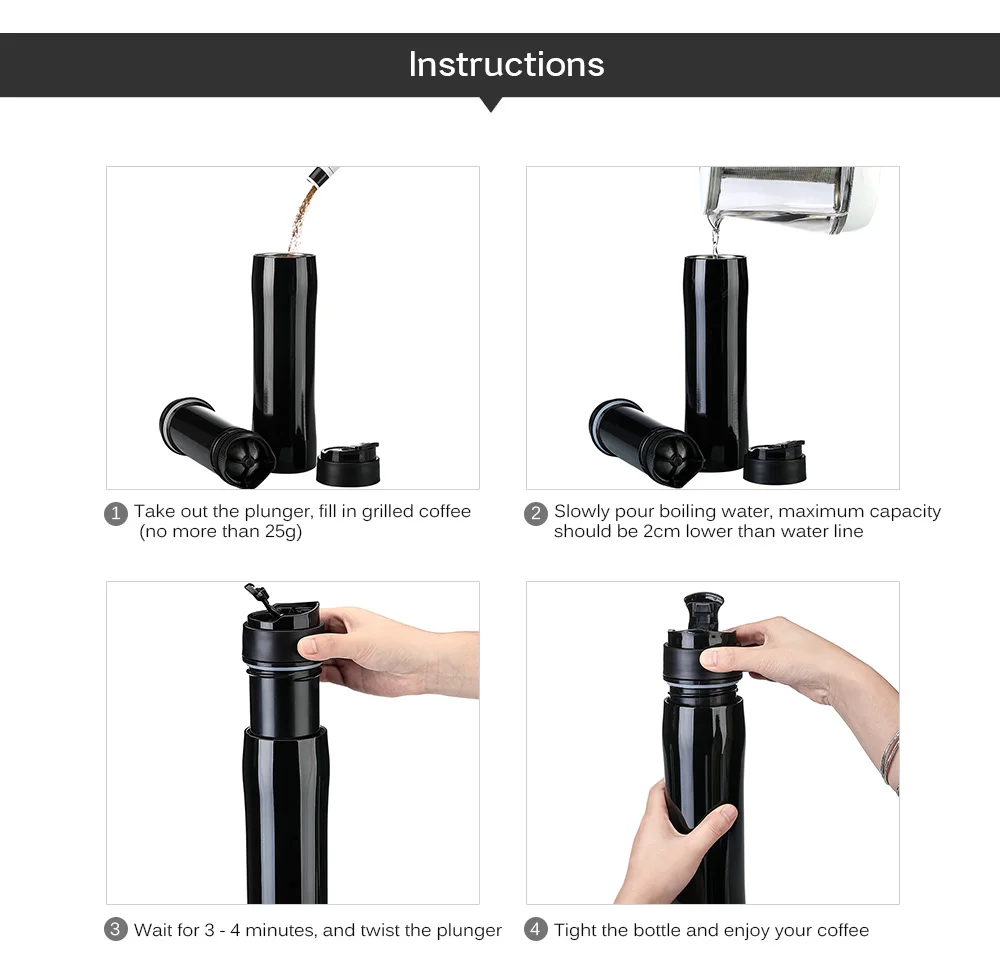 Self-lock Portable French Press Coffee Tea Maker Bottle with Separation Filter
