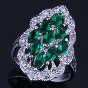 

Adorable Oval Green Cubic Zirconia White CZ Silver Plated Stamped 925 Ring V0590