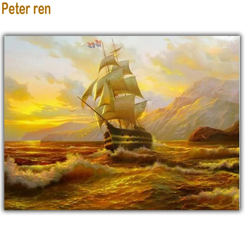 

Smooth sailing Diamond embroidery Diy Diamond painting cross stitch 60*50cm 3d square drill Diamond mosaic pasted full canvas