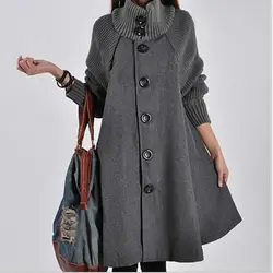 Женская куртка Осень Новый стиль Мода Большой размер Женская Длинная свободная шерстяная куртка плащ шерстяная ветровка куртка