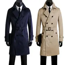 Мужская одежда размера плюс, весенне-осенний мужской длинный Тренч, дизайнерское коммерческое двубортное пальто, верхняя одежда, синяя Мода