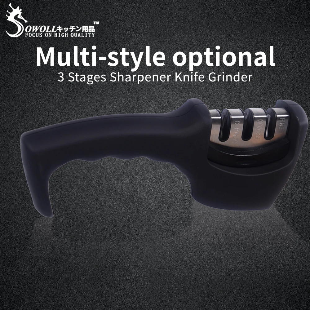 

Sowoll Knife Sharpener Tools Scissor Sharpening Tools 3 holes Professional Sharpener Stone Kitchen Cooking Gadgets Tools