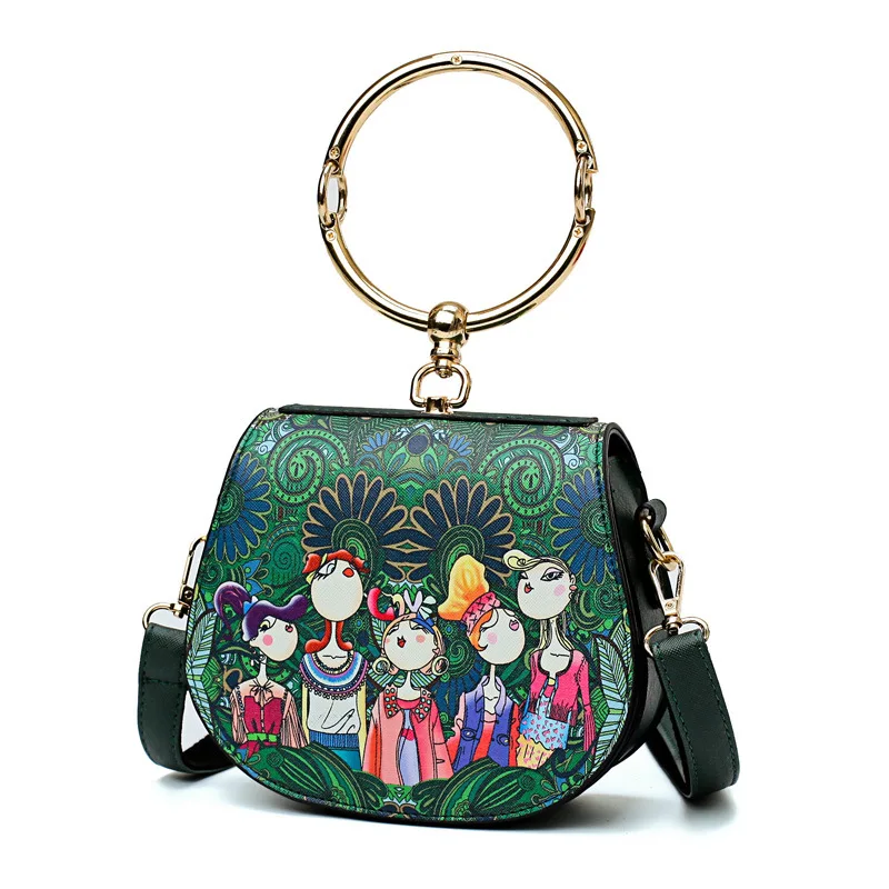 

Green Shoulder Bags New Woman Handbag Green Forest Cartoon Image Printing Women PU Messenger Tote Retro Flap Shoulder Bags