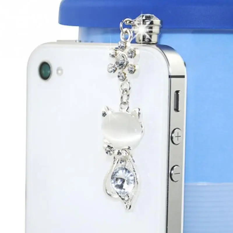 3.5mm Universal Headphone Dust Plug Rhinestone Cat Mobile Phone Accessorie Pendant Decoration for Huawei Samsung 3.5mm Headphone