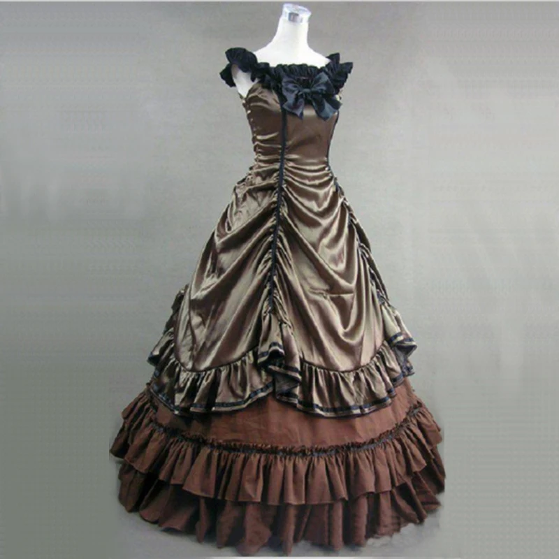 brown-sleeveless-gothic-masquerade-ball-gowns