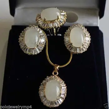 

Wholesale price 16new ^^^^Jewelry White Opal Beads Pendant Earring Zircon Ring Set
