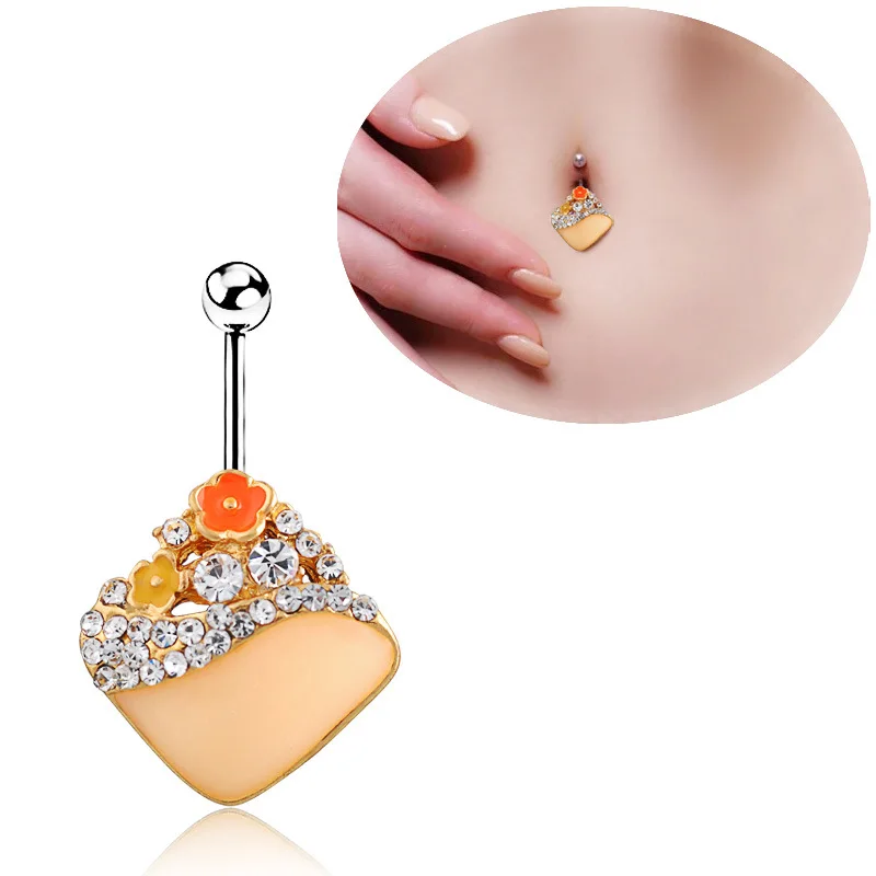 Elegant belly piercing 316L Surgical Steel Orange Square Belly Rings