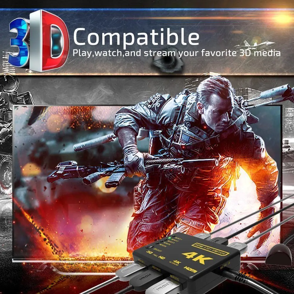 Tonbux HDMI сплиттер переключатель адаптер 5 портов Umschalter Verteiler 4K Ultra HD HDCP 3D HDR|Кабели HDMI|