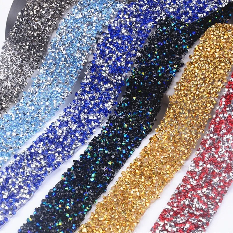 

Pulaqi 1 Yard DIY Rhinestones Strass Crystal Chain Hot Fix Glitter Dress Rhinestone Motifs Ribbon Hot-Fix Patches Applique D