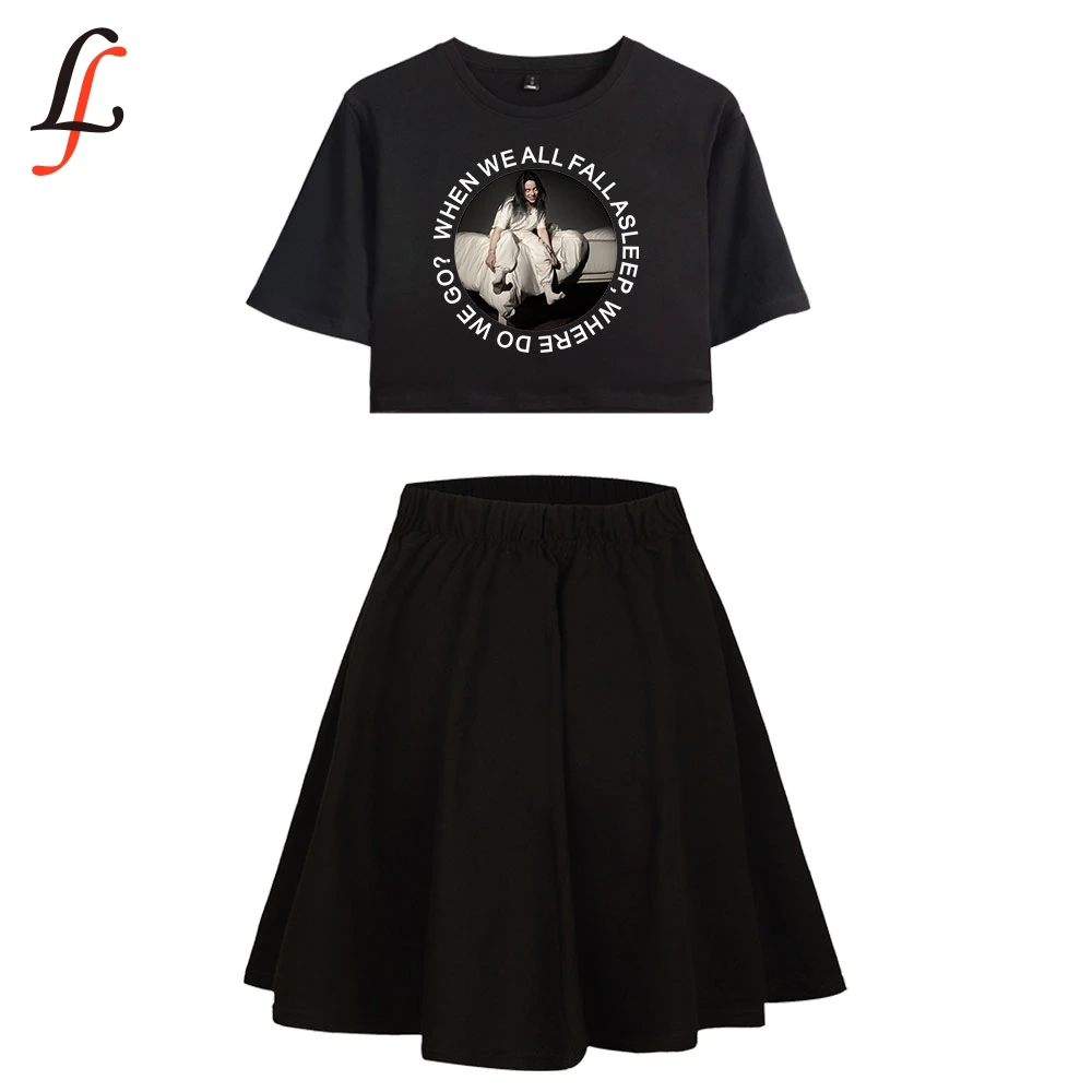 Billie Eilish Billieeilish Harajuku Kpop Modis сексуальный комплект короткая юбка костюм футболка с коротким рукавом и короткая юбка кусок Девушки Лето