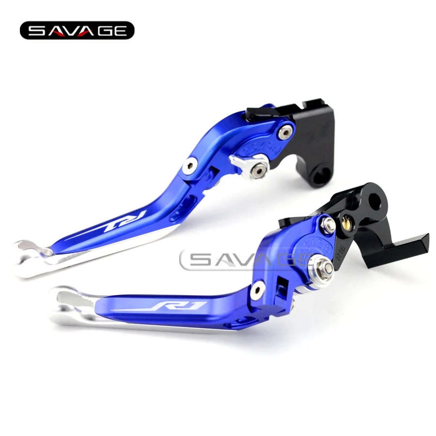

For YAMAHA YZF R1/R1M/R1S YZF-R1M YZFR1 2015-2016 Blue Motorcycle Adjustable Folding Extendable Brake Clutch Lever logo R1