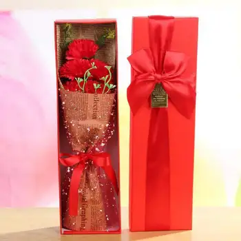 

5 Pcs/lot Wrapped Soap Carnation Bouquet Multifunctional Artifical Blossom for Mother's Day Home Decor with Gift Box