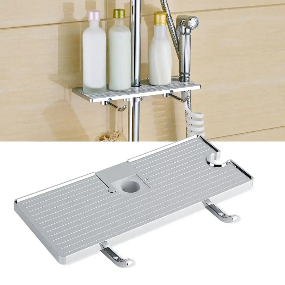 Wall Hanging Bathroom Pole Shelf Shower Storage Rack Shampoo Bath Towel