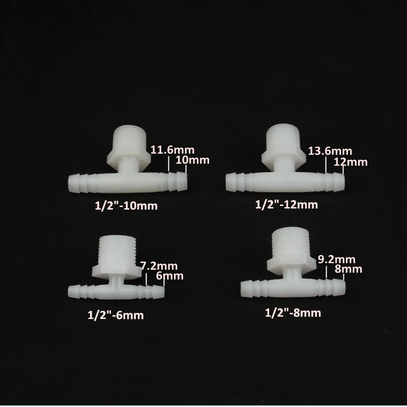 5 шт. NuoNuoWell Пластик 1/2 "наружная резьба 6 мм 8 мм 10 мм 12 мм тройник разъем рыбы майка воздуховод совместных водяной насос шланг адаптер
