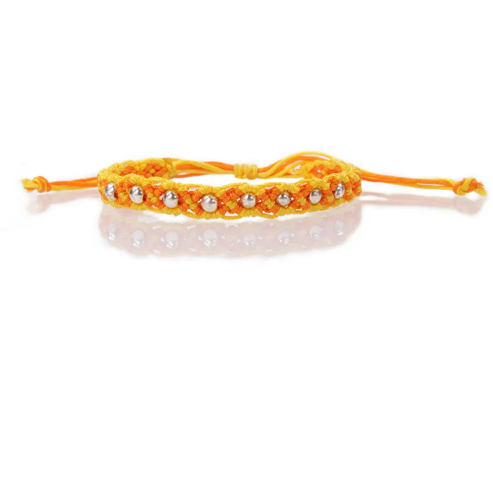 wave copper beaded friendship bracelet orange and yellow nylon thread
