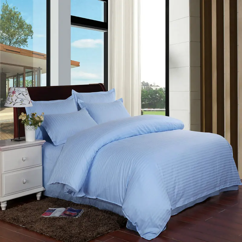 Чистый белый сатиновый хлопковый комплект постельного белья для отеля, высокое качество, 5 звезд, постельное белье для отеля, Твин, полный размер, королева, король - Цвет: sky blue