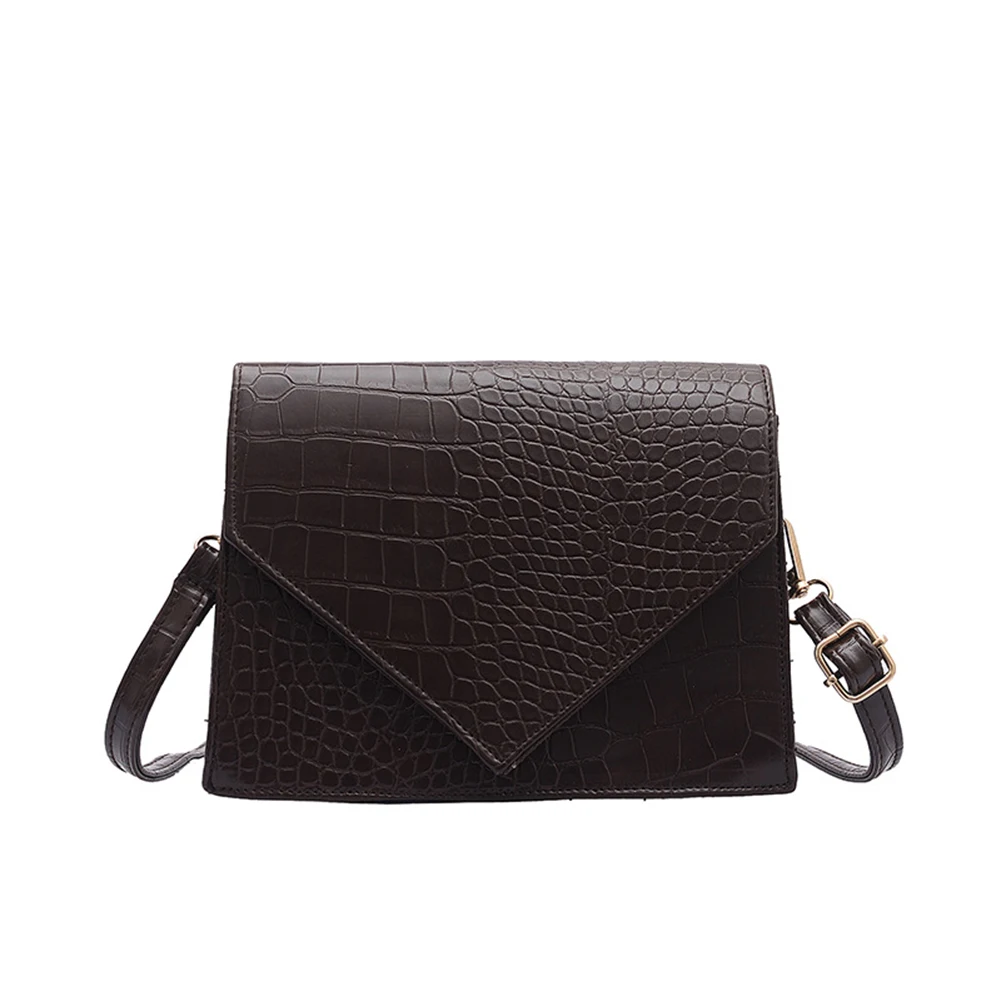 Винтажная сумка через плечо из искусственной кожи с узором «крокодиловая кожа», женская модная роскошная дизайнерская сумка-мессенджер на плечо, одноцветная сумка на застежке - Цвет: Кофе