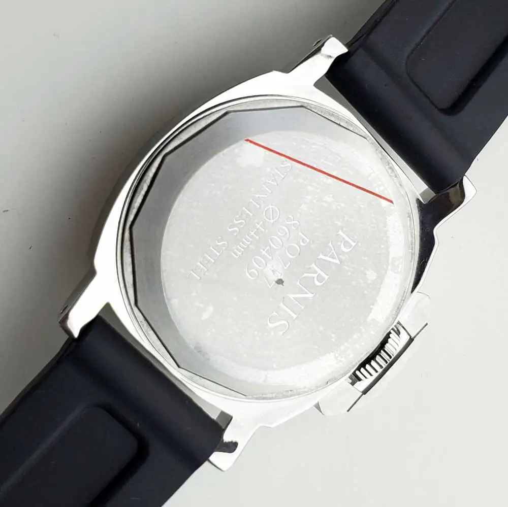 Наручные часы parnis GMT с черным циферблатом автоматические 44 мм корпус из