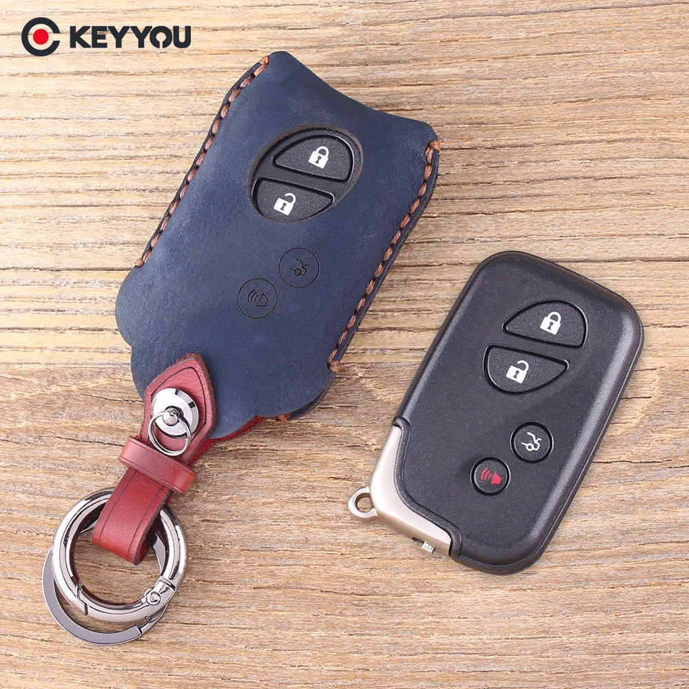 

KEYYOU Genuine Leather Key Shell 4 Buttons Key Case Fob Case For Lexus GS430 ES350 GS350 LX570 IS350 RX350 IS250