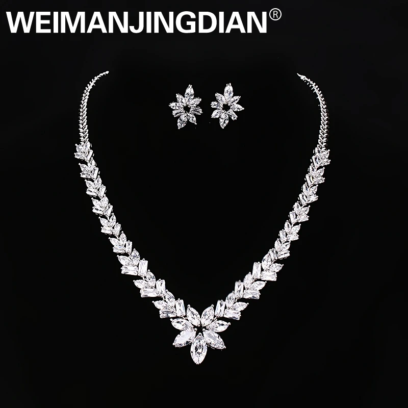 

WEIMANJINGDIAN Brand Marquise Cut Cubic Zirconia CZ Crystal Wedding Bridal Jewelry Set in White Gold Color