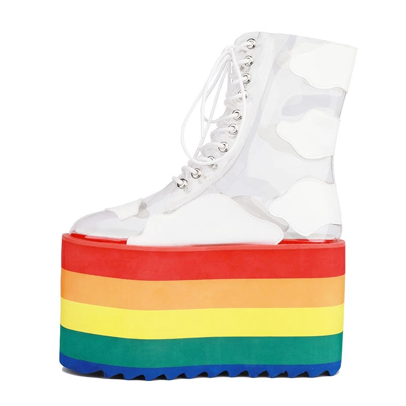 Женские ботинки на толстой подошве Buono Scarpe прозрачные из ПВХ со шнурками для