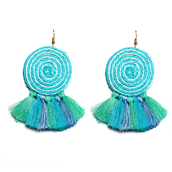 

12 Pairs/Lot New Cute Fan Fringed Tassel Dangle Earrings For Woman Girl Handmade Braided Round Knot Gold Color Earring Jewelry