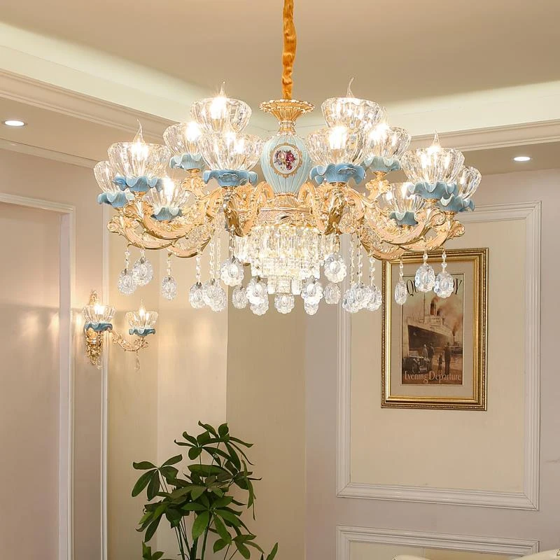 

Luxury Ceramic Chandelier Atmosphere Living Room Hanging Hall Light Bedroom Restaurant Contemporary Crystal Chandeliers Blue